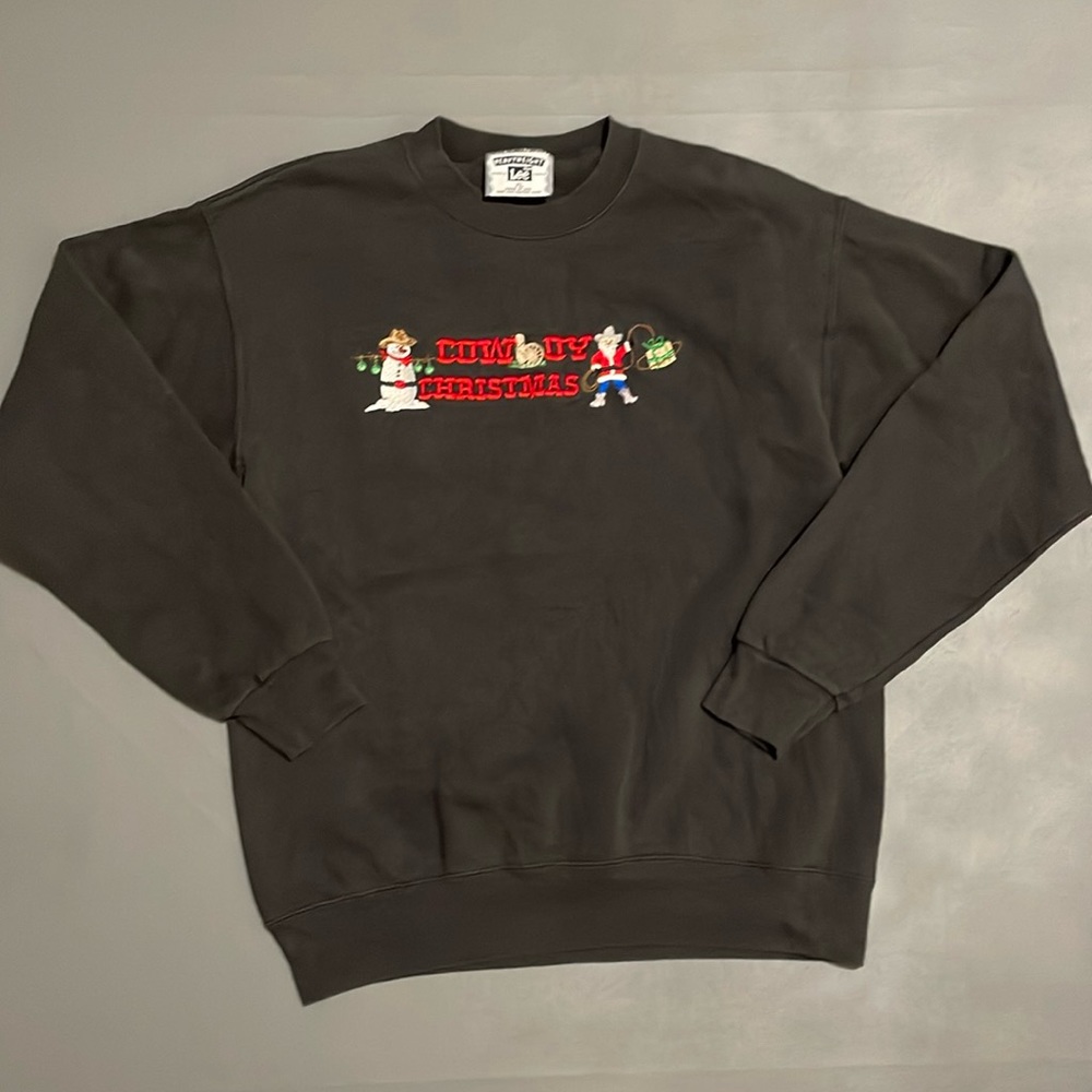 Lee Black Crewneck Sweatshirt with Red Holiday Embroidery